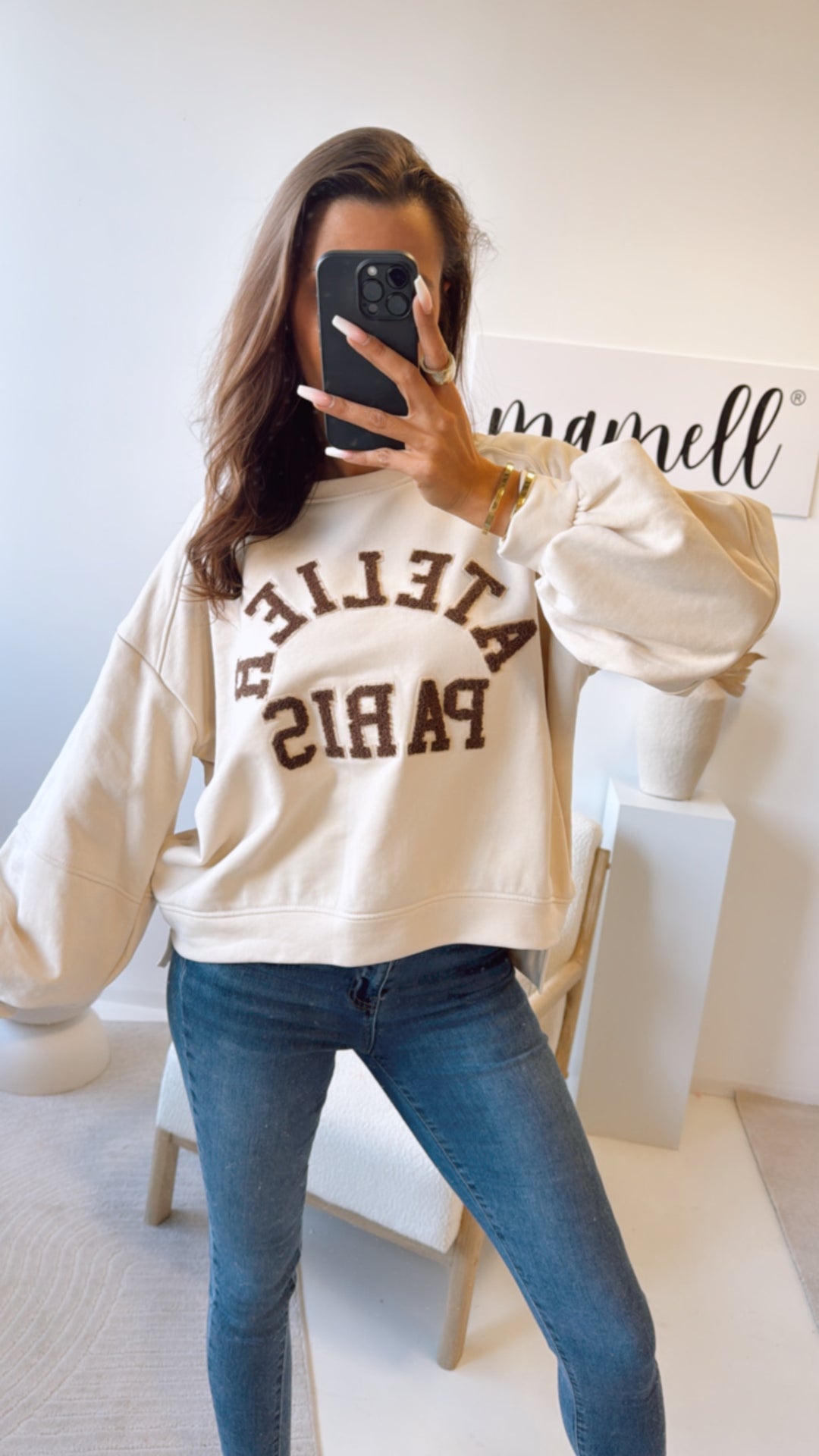 Sweatshirt " Atelier " / beige - braun Art. 9248