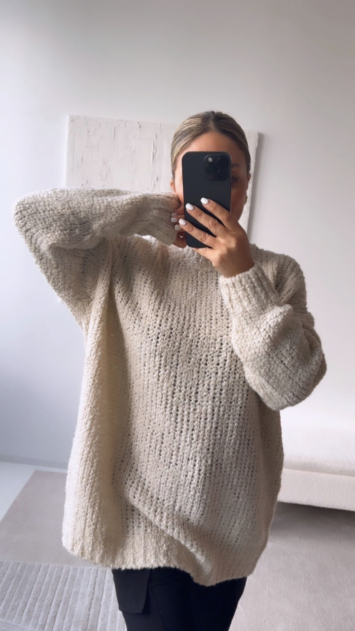 Teddy Pullover mit Stehkragen / wollweiss Art. 7539