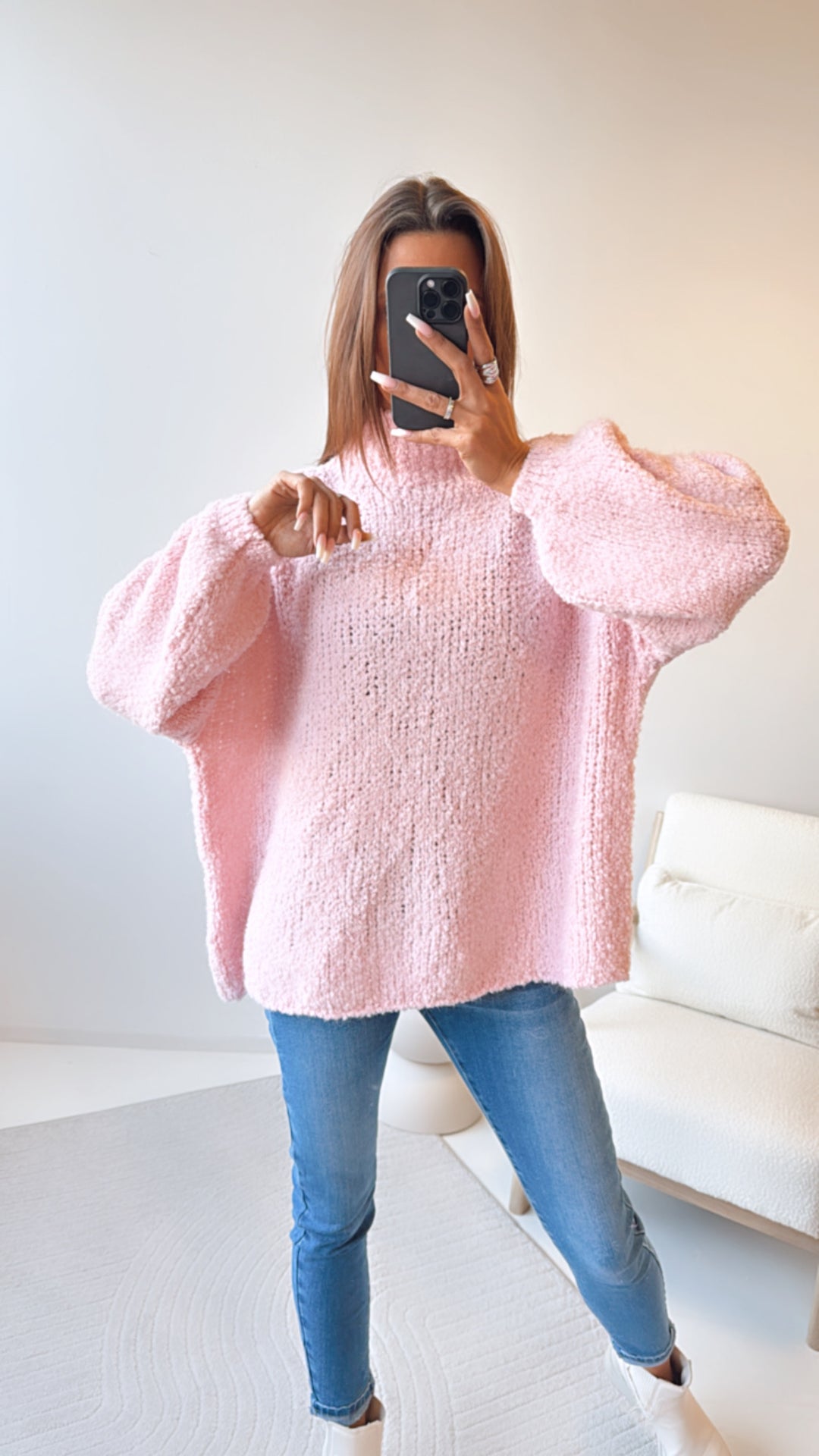 Teddy Pullover mit Stehkragen / rosa Art. 8414