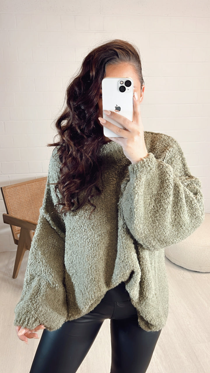 TEDDY Oversize Pullover mit hohem Ausschnitt / khaki Art. 8129