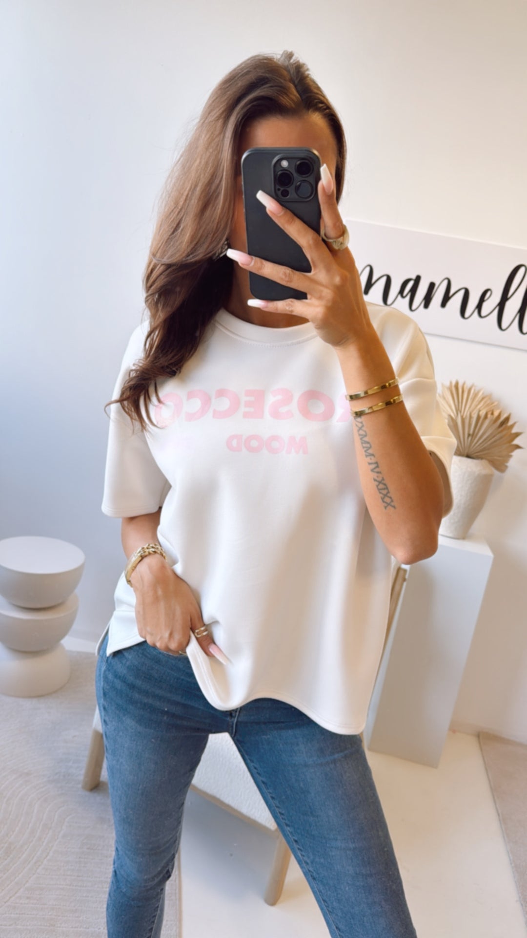 softes oversize T-shirt / creme - rosa Art. 9178