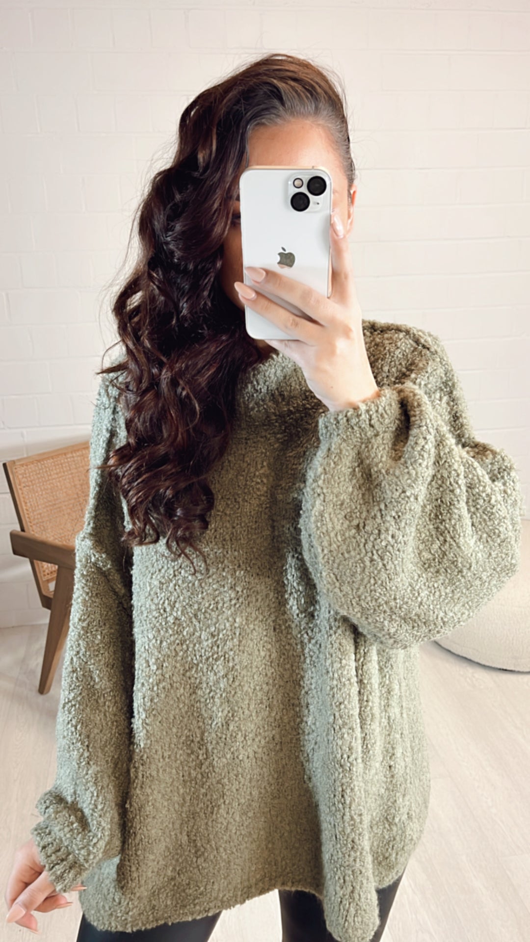 TEDDY Oversize Pullover mit hohem Ausschnitt / khaki Art. 8129