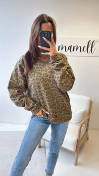 Pullover im Leo Muster / khaki - camel Art. 8819