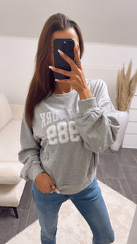 Pullover " 1989 ", Glitzer Akzente / grau Art. 8715