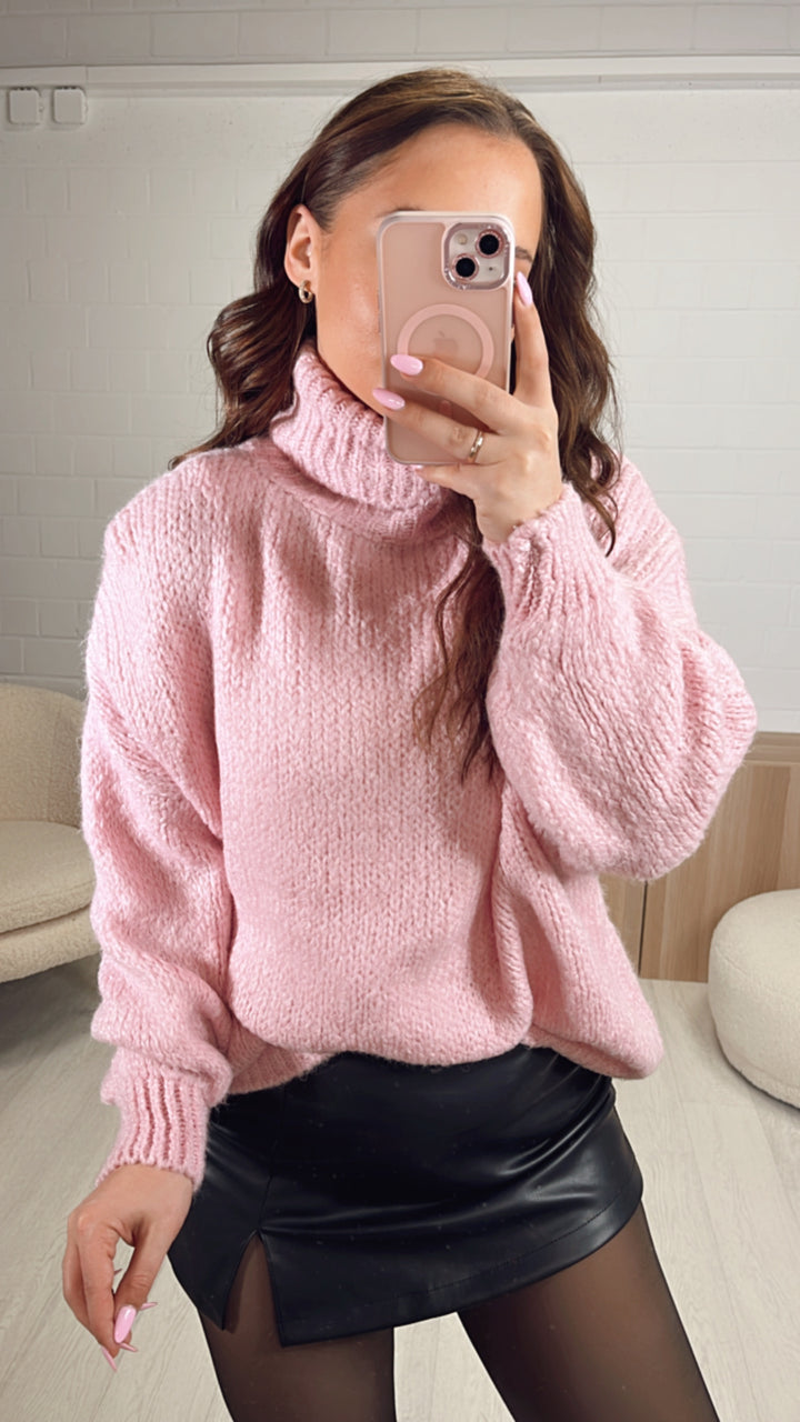 weicher, schlichter Rollkragen Pullover / rosa Art. 8511