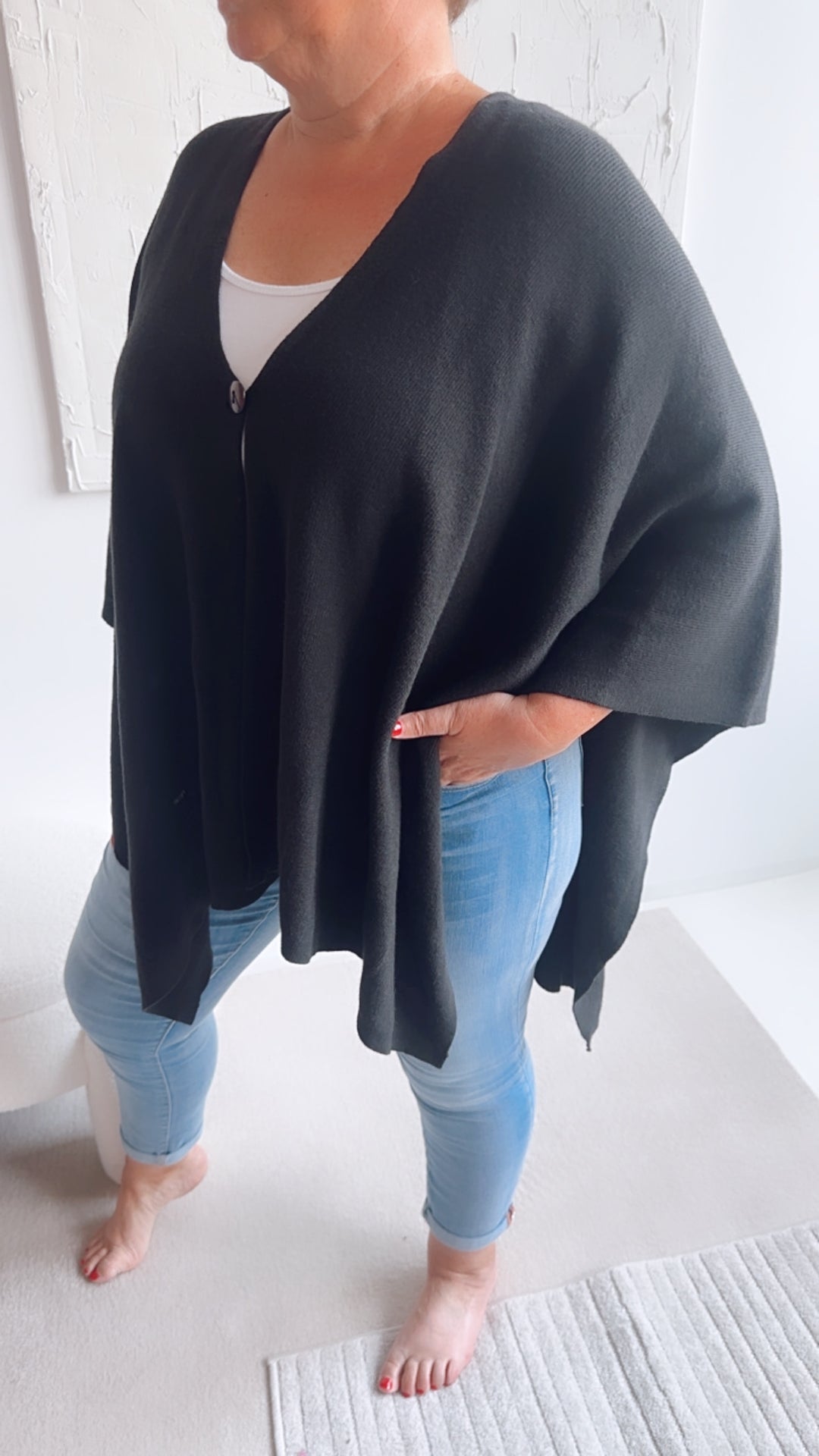 ultra weiter und weicher Strick Poncho / schwarz Art. 7429