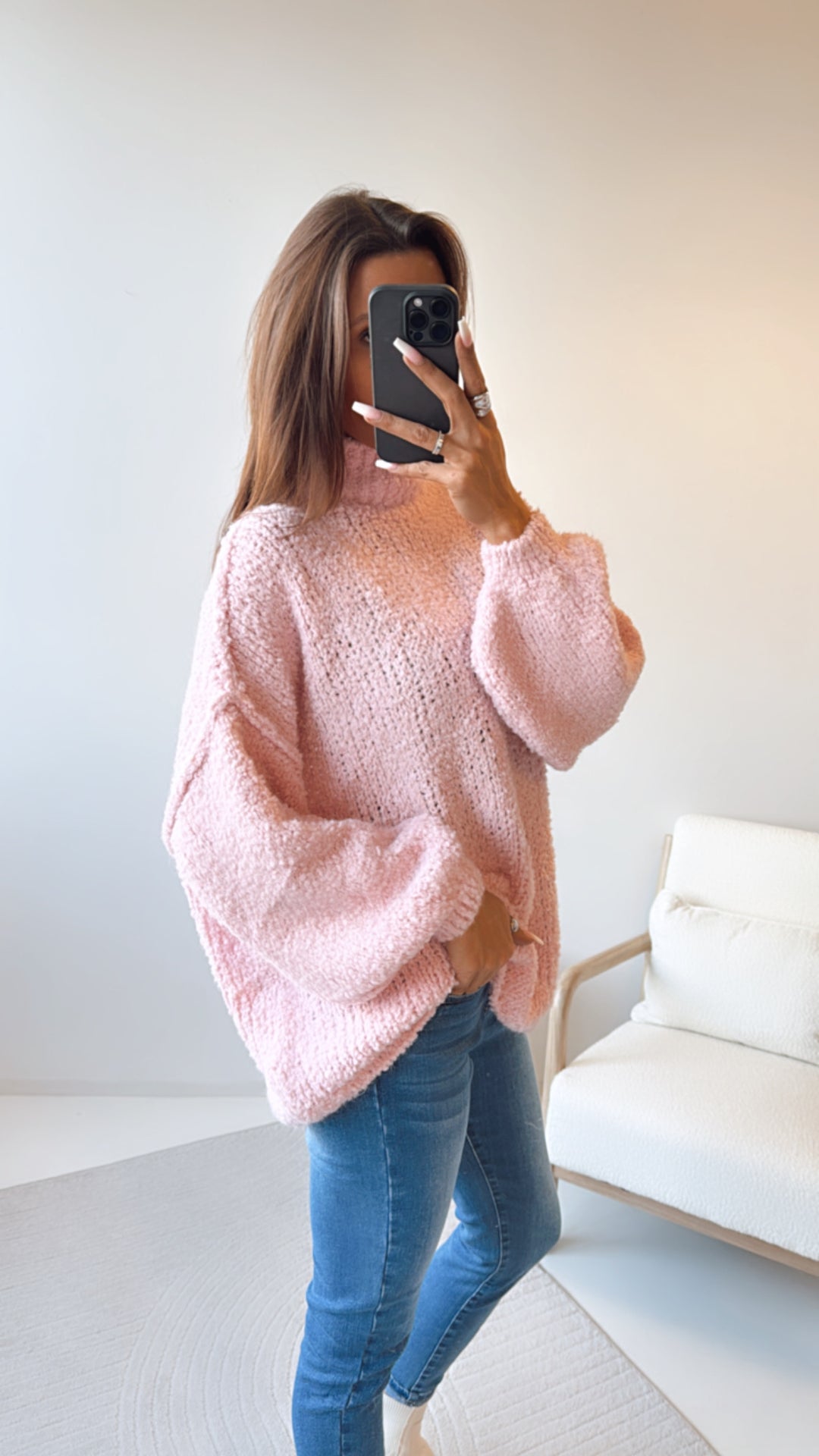 Teddy Pullover mit Stehkragen / rosa Art. 8414