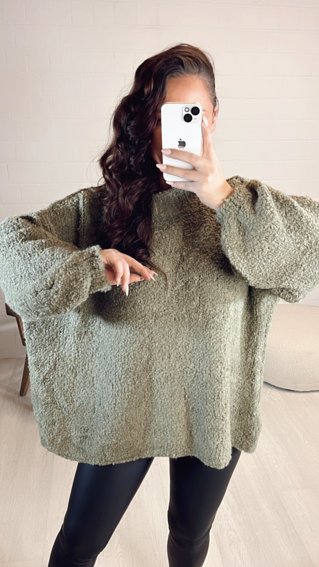 TEDDY Oversize Pullover mit hohem Ausschnitt / khaki Art. 8129