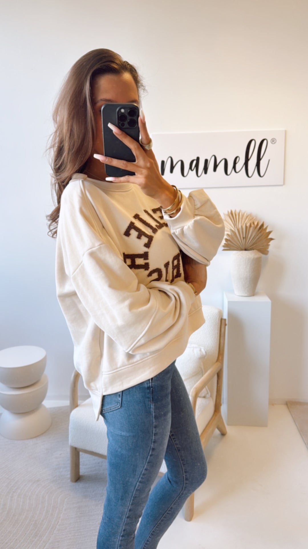 Sweatshirt " Atelier " / beige - braun Art. 9248