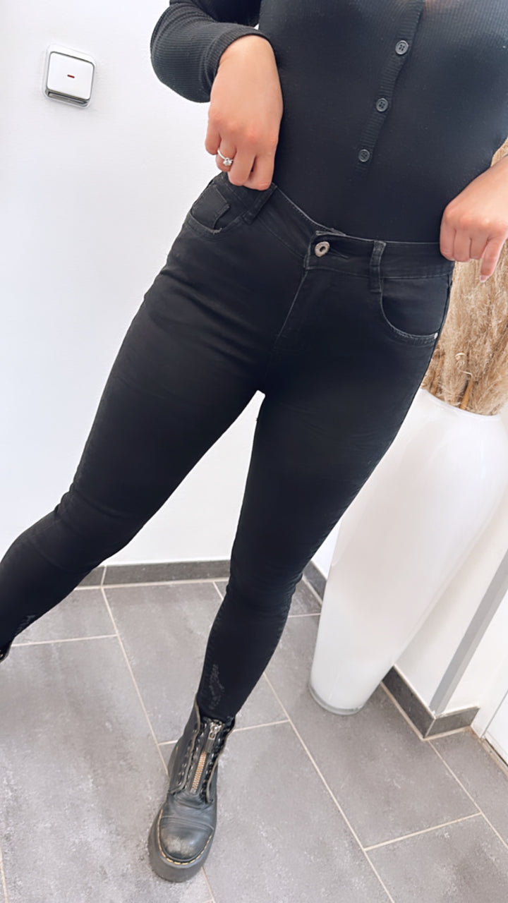 high waist Jeans "RYS-8052", ausgefranst / schwarz Art. 5893