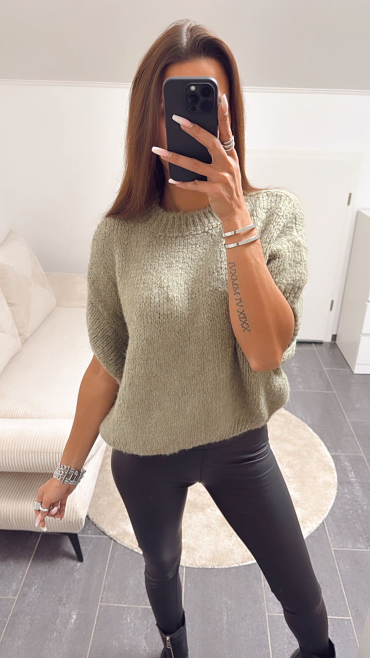 Strick Pullover mit kurzen Armen / khaki Art. 8186