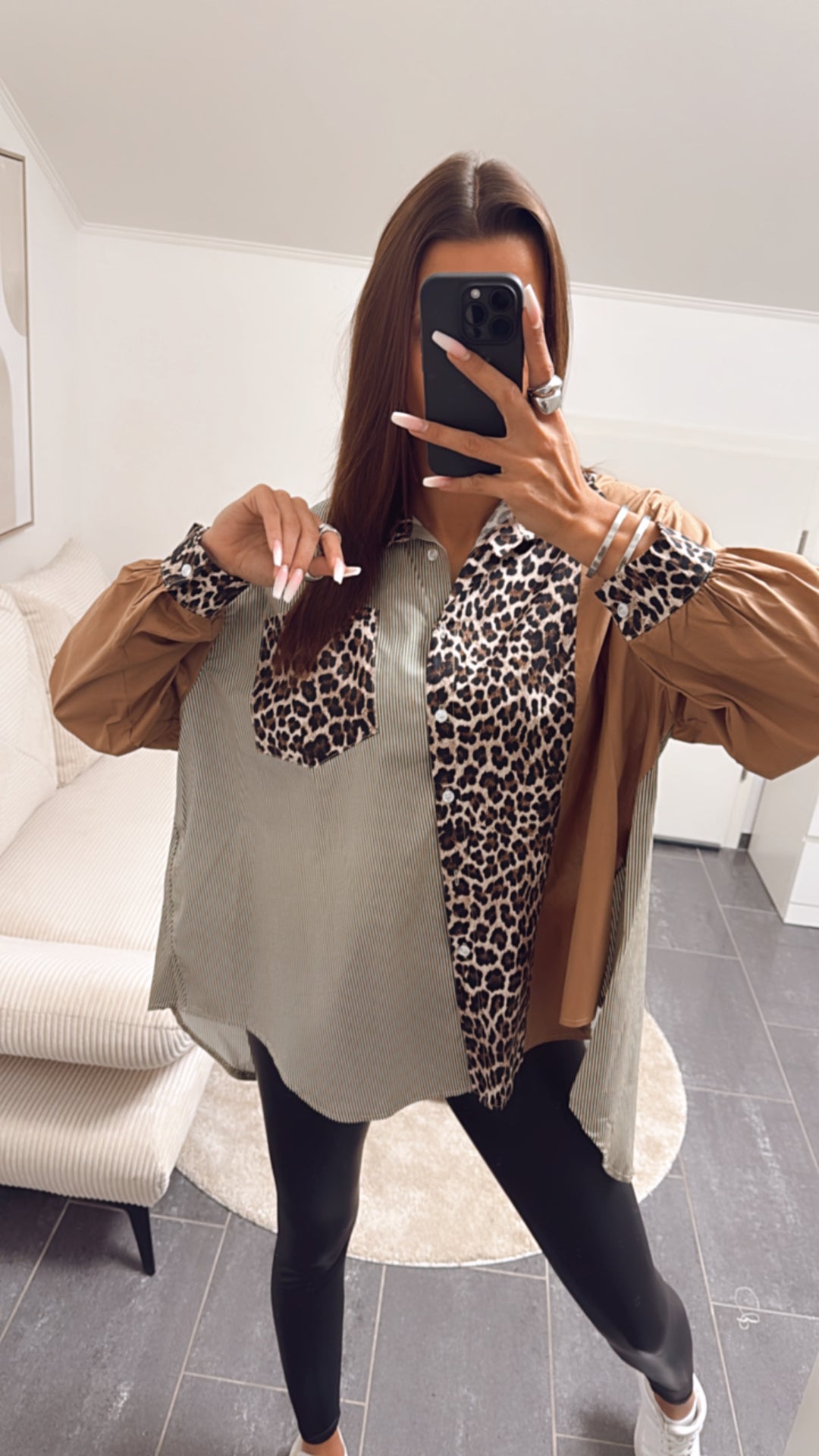 Long Bluse Leo - Streifen Mix / khaki - beige Art. 7983