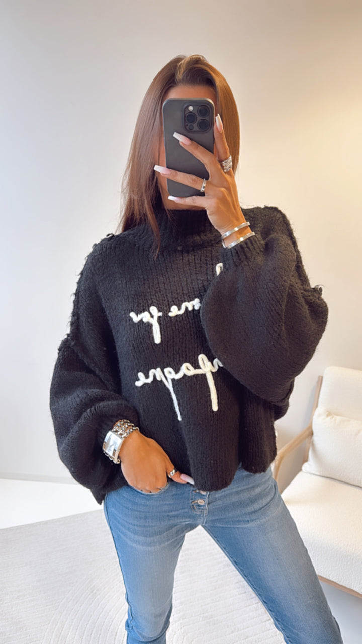 Pullover " Wake me for " / schwarz - wollweiss Art. 8349