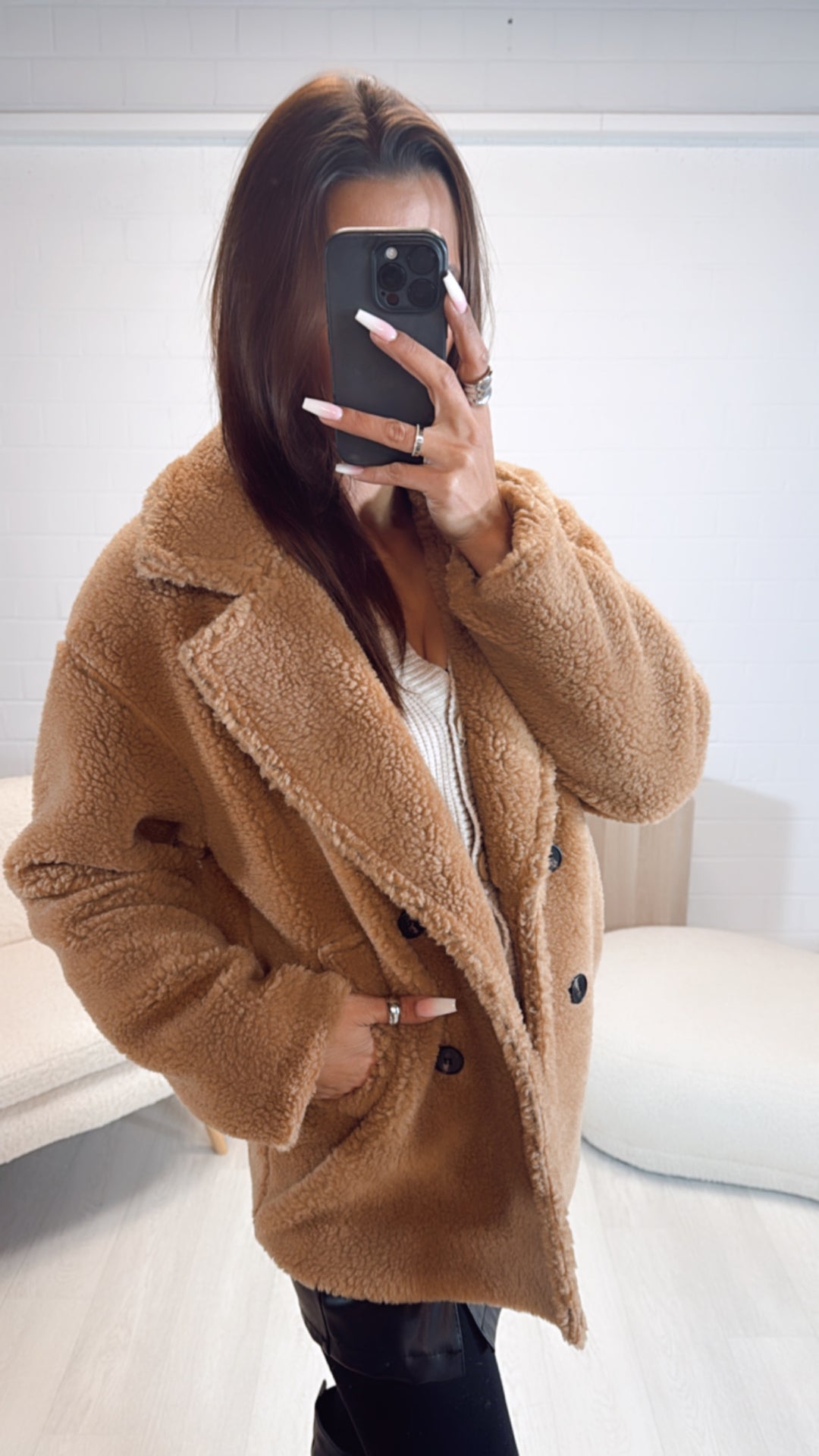 kürzere TEDDY Jacke mit Knopf / camel Art. 8273