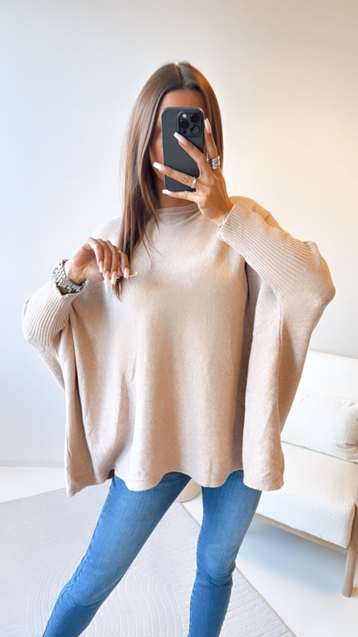 ultra weicher Pullover mit Fledermausärmeln / light schlamm Art. 6862