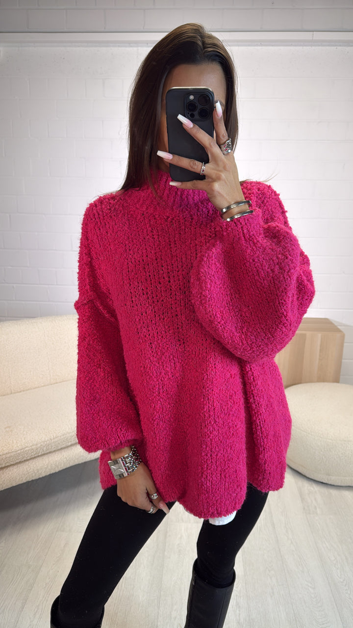 TEDDY oversize Pullover, Stehkragen / pink Art. 8417