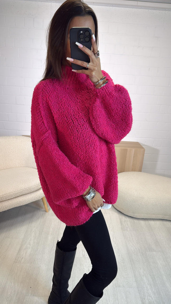 TEDDY oversize Pullover, Stehkragen / pink Art. 8417