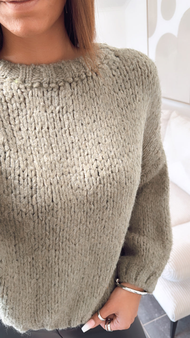 schlichter Kuschel Pullover / khaki Art. 8137