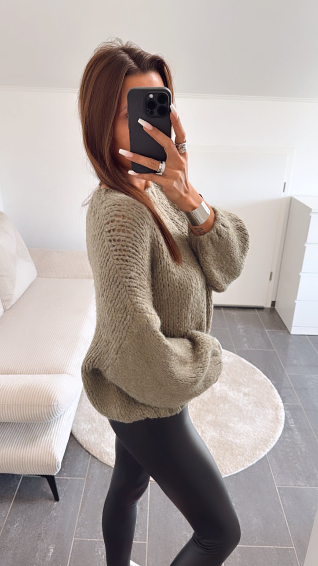 schlichter Kuschel Pullover / khaki Art. 8137