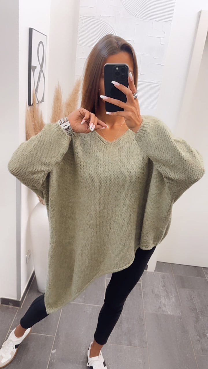 asymmetrischer Pullover/ khaki Art. 7470