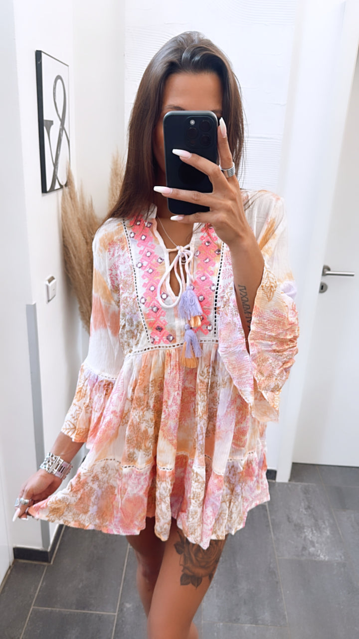 Premium Longbluse/ Tunika  / Boho beige-pink-orange Art. 6298