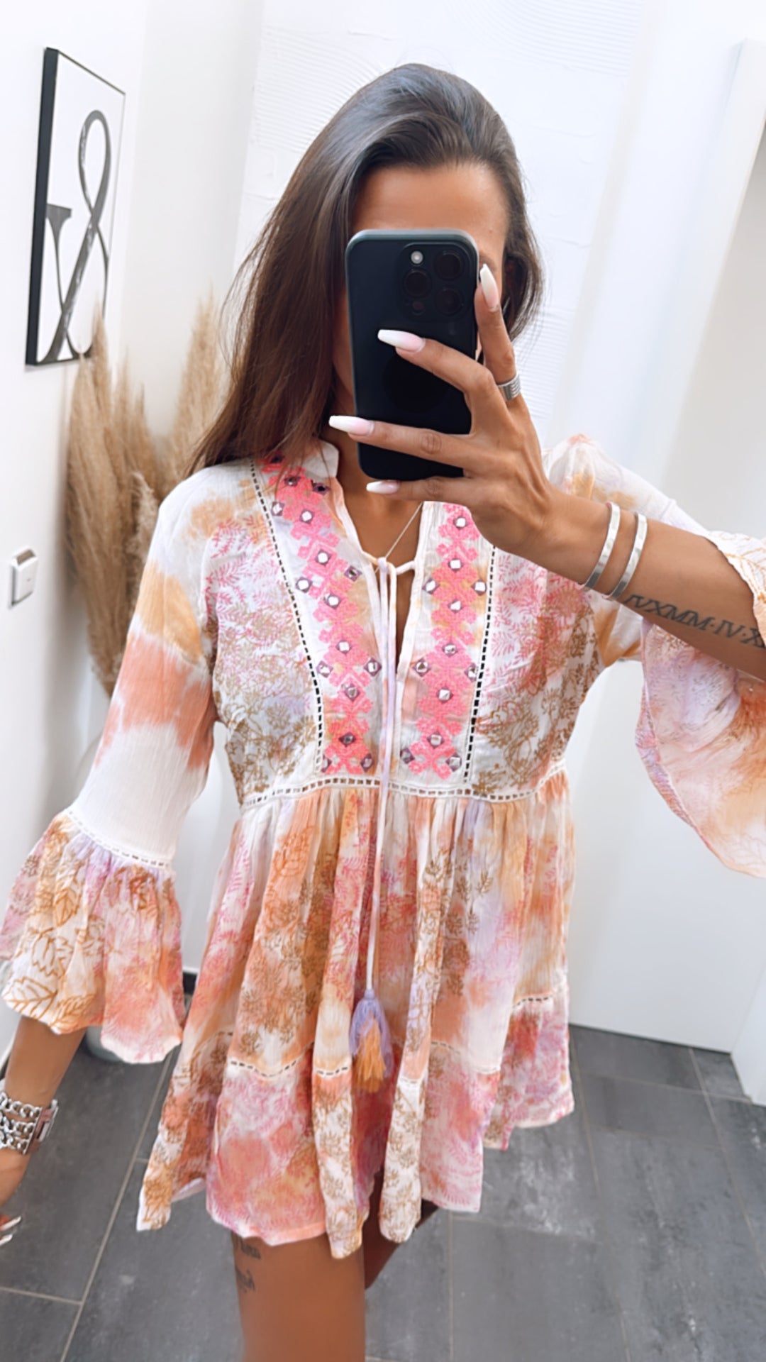 Premium Longbluse/ Tunika  / Boho beige-pink-orange Art. 6298