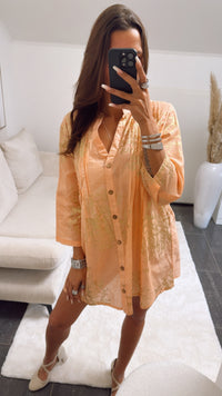 dünne Long Bluse / Tunika mit goldenen Akzenten / soft orange Art. 8881