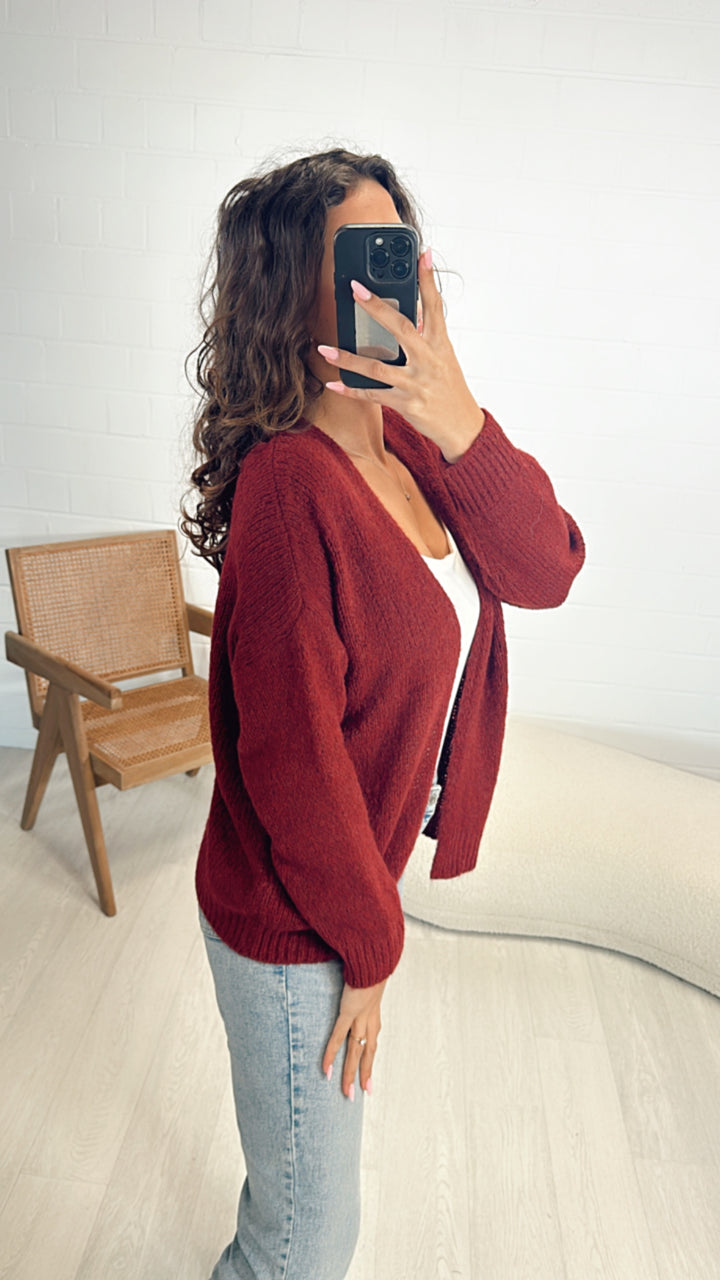 Offener, mittellanger Strick Cardigan/ bordeaux rot - Art.7914