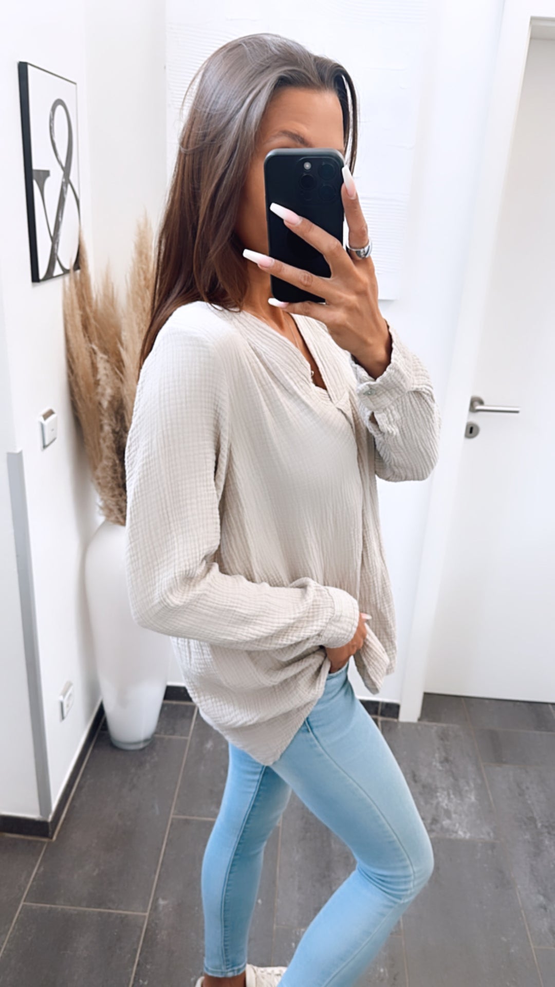 Musselin Bluse ohne Knöpfe / beige Art. 6795