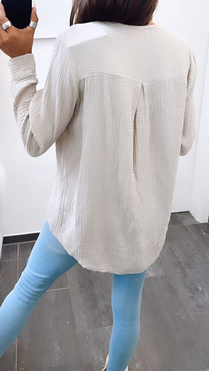 Musselin Bluse ohne Knöpfe / beige Art. 6795