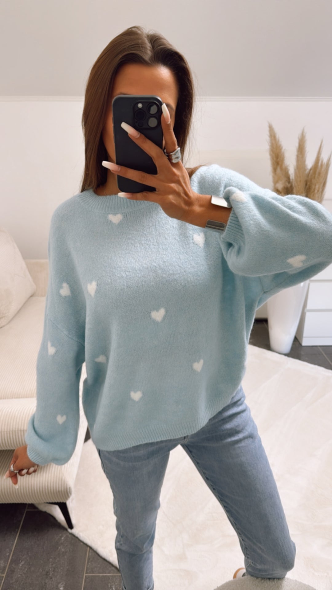 super süßer Pullover mit kleinen Herzen / hell blau - weiss Art. 9209