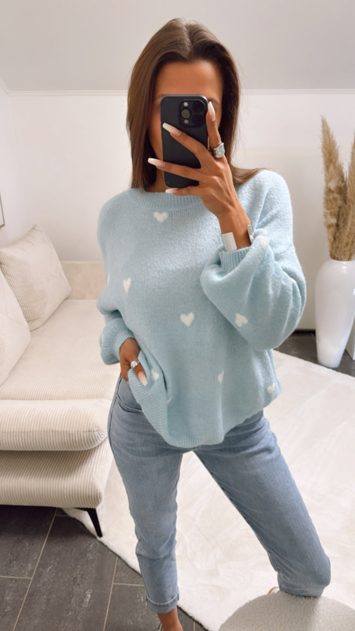 super süßer Pullover mit kleinen Herzen / hell blau - weiss Art. 9209