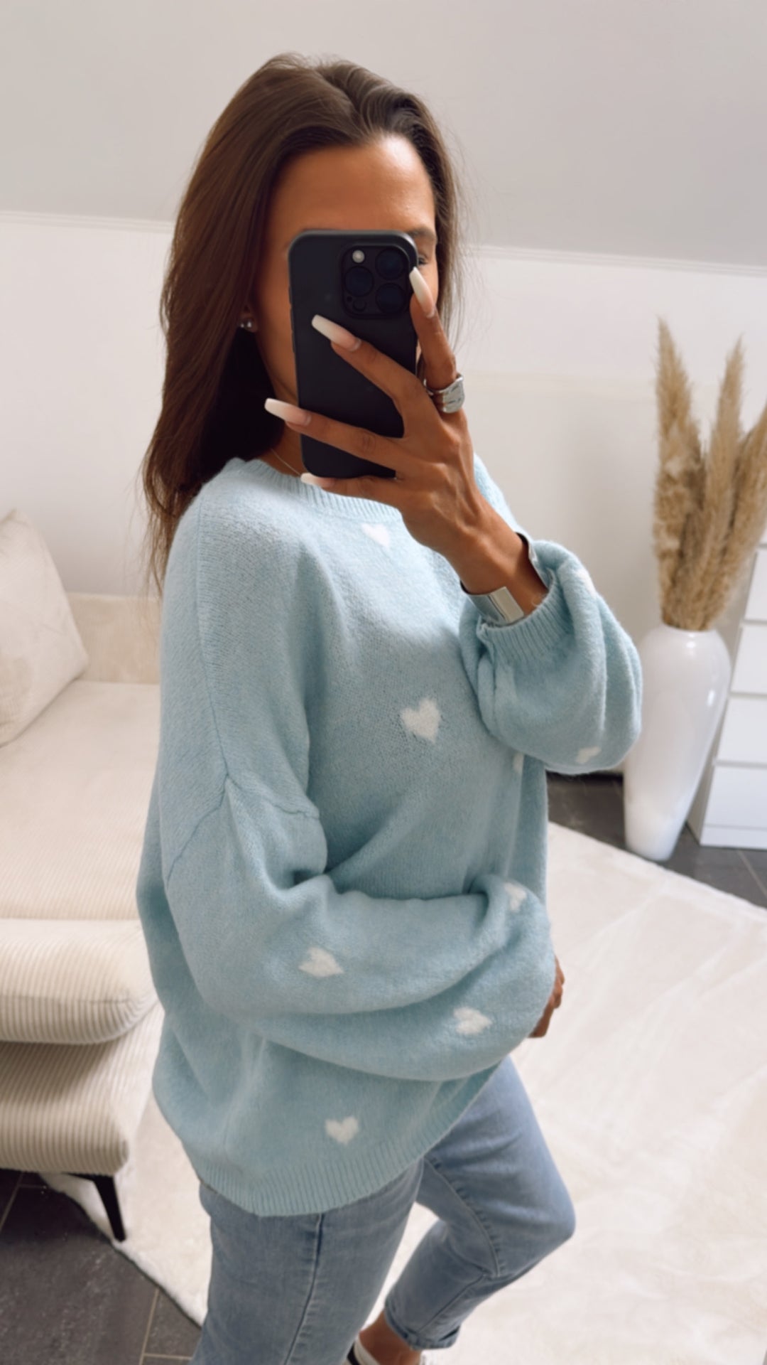 super süßer Pullover mit kleinen Herzen / hell blau - weiss Art. 9209