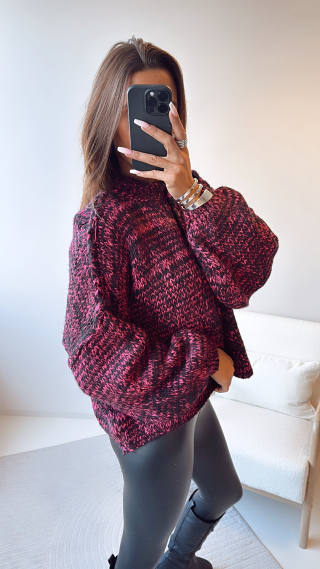 Strick Cardigan mit goldenen Knöpfen / schwarz - pink Art. 8112