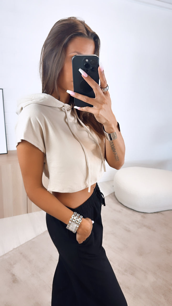 crop Sweater mit Kapuze, ohne Ärmel / beige Art. 6919