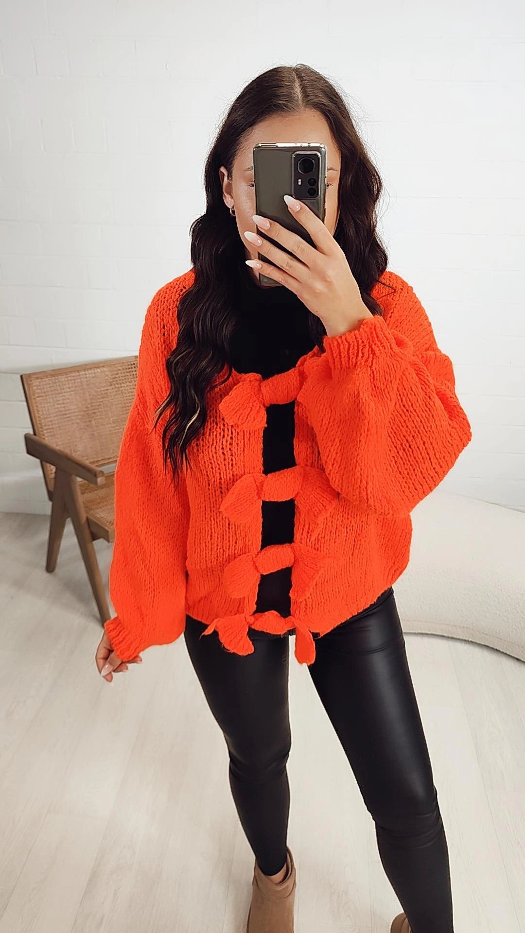 Kuschel Cardigan zum schleifen / neon orange Art. 7937