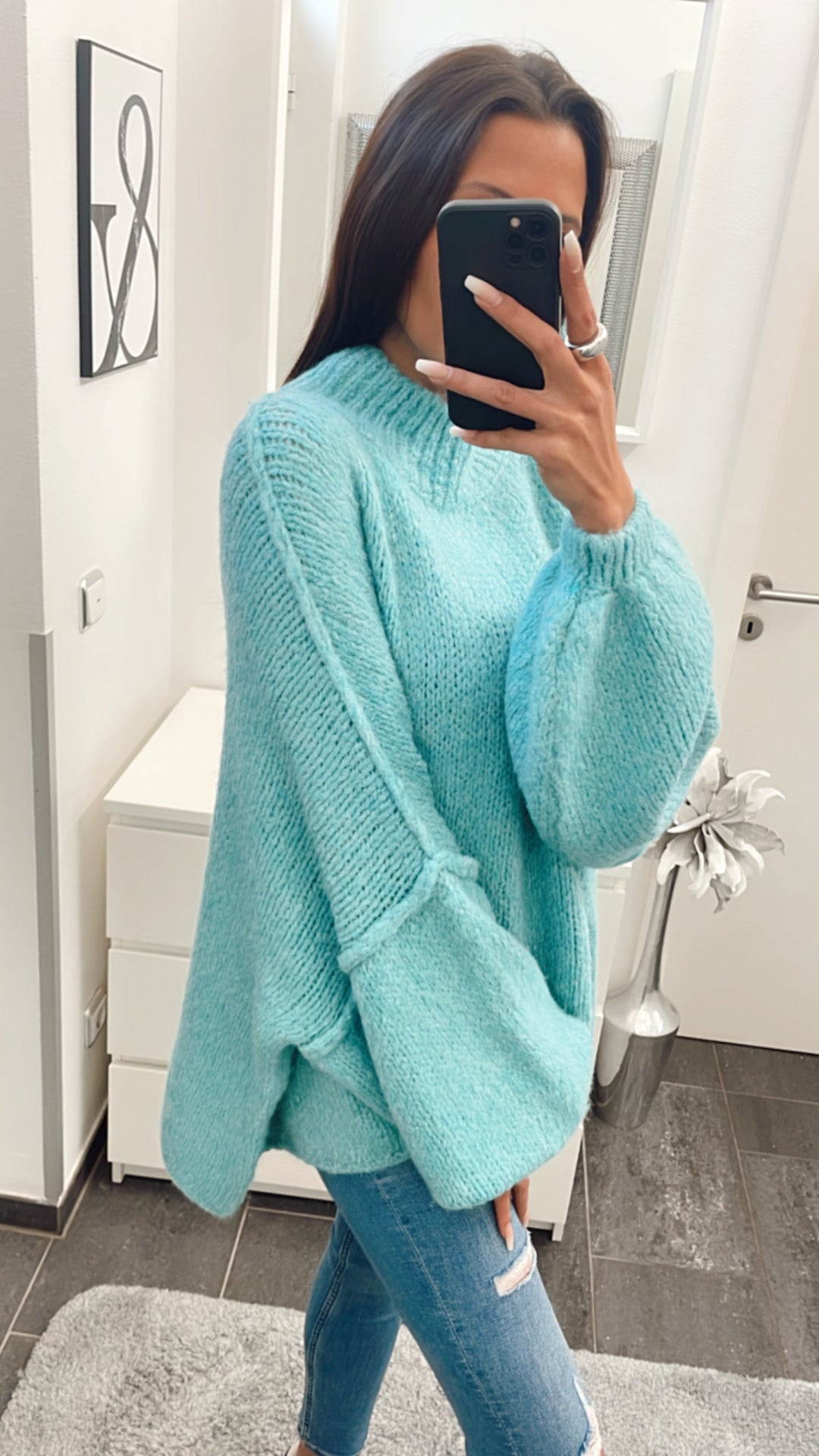 Oversize Kuschel - Pullover / Eis blau - türkis Art. 4388