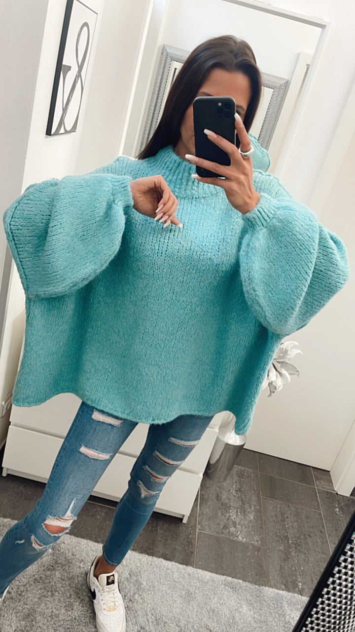 Oversize Kuschel - Pullover / Eis blau - türkis Art. 4388